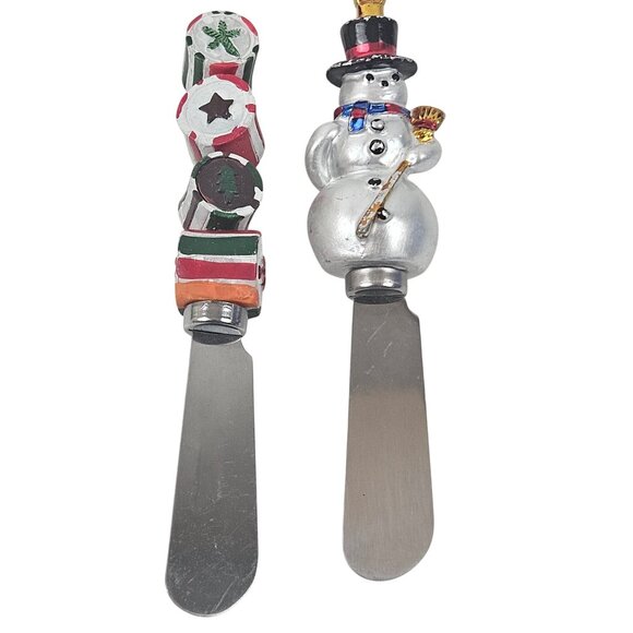 Christmas Spreader Knives Cake Server Santa Snowman Holiday Flatware Lot Charcut - Picture 5 of 12